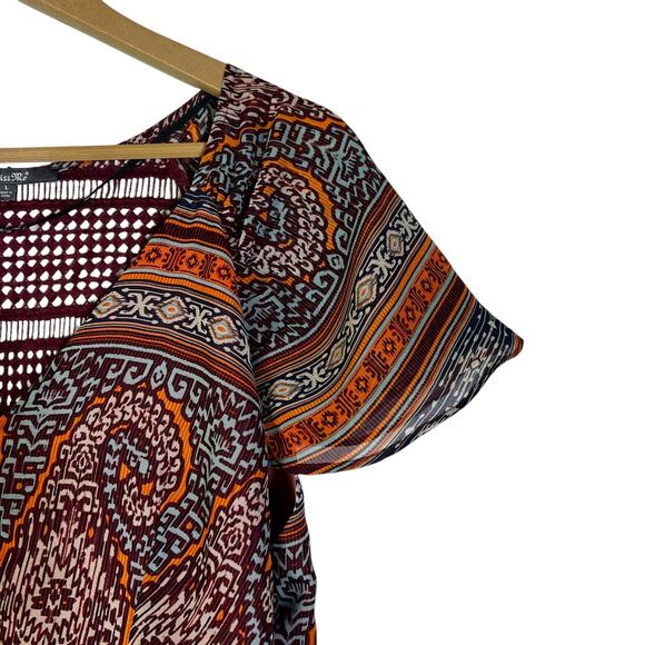 Miss Me Fit & Flare Dress Womens L Multicolor Batik Boho Tribal Hippie Gypsy - Picture 3 of 6